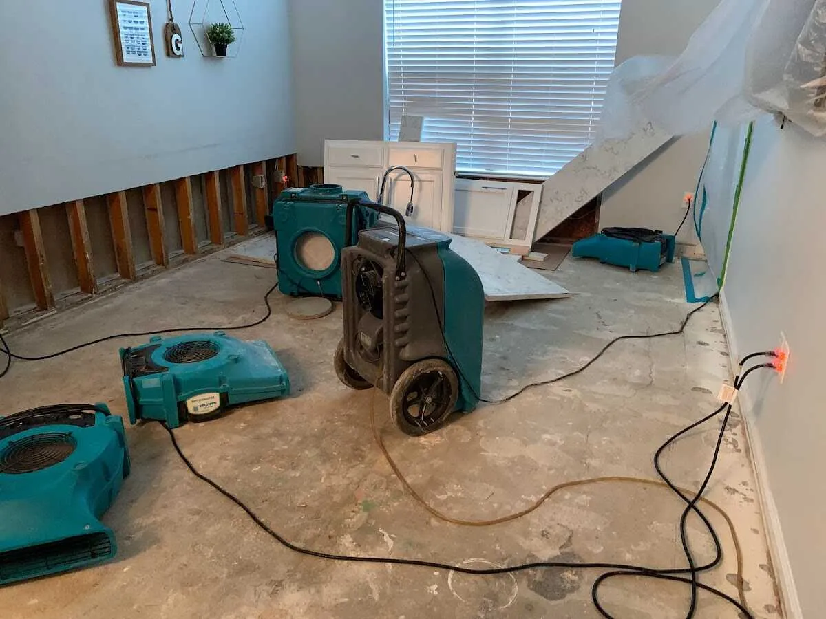 Dehumidifier in flood-cut room for Water Damage Restoration in Rocklin